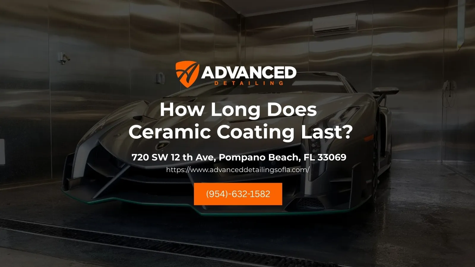 Dark Lamborghini in the Advanced Detailing Sofla wash bay in Pompano Beach
