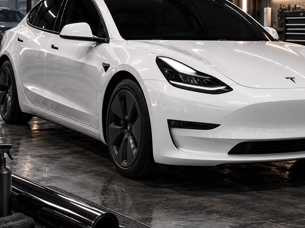 Tesla Model 3 with window tint at Advanced Detailing Sofla in Pompano Beach
