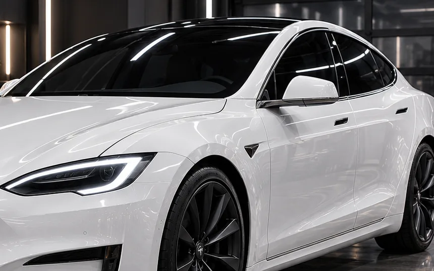Tinted glass on a Tesla Model S at Advanced Detailing Sofla in Pompano Beach