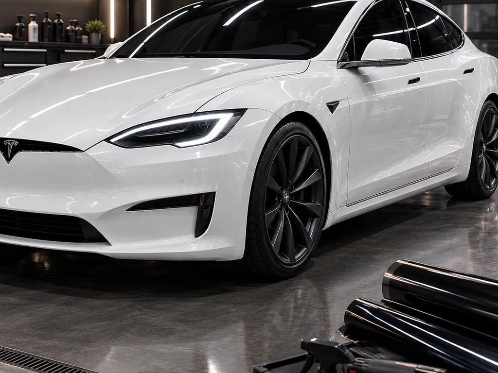 Tesla Model S with window tint at Advanced Detailing Sofla in Pompano Beach